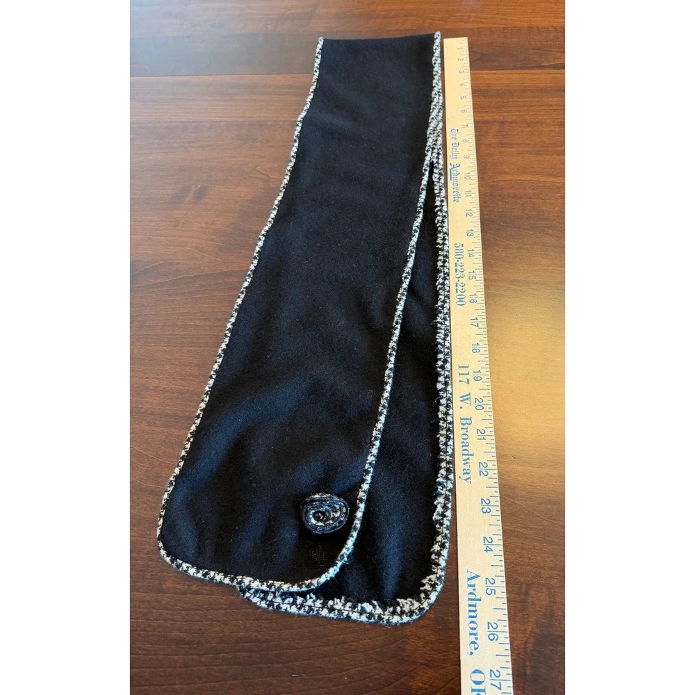 Lauren Ralph‎ Lauren Black Scarf Houndstooth Trim Rosette Button Y2K Academia